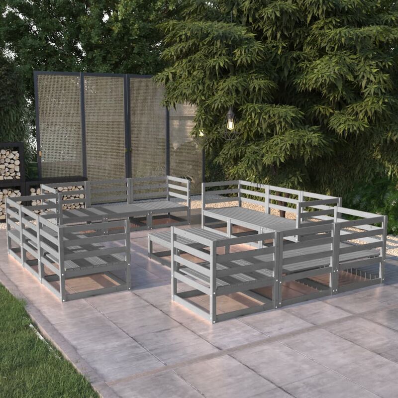 

Juego de muebles de jardín 13 pzas y cojines gris madera pino