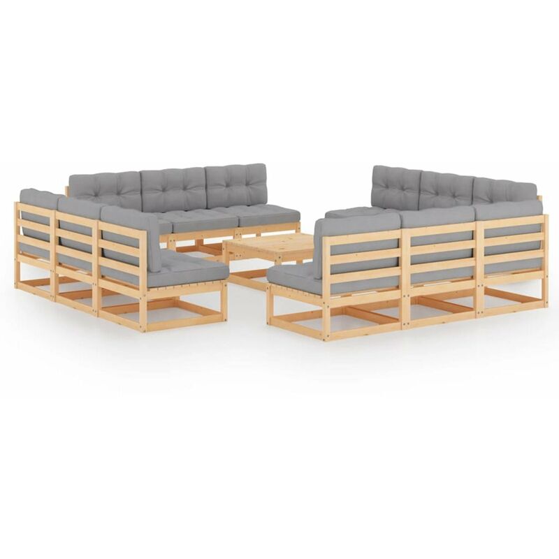 

Juego de muebles de jardin 13 pzas y cojines madera pino maciza