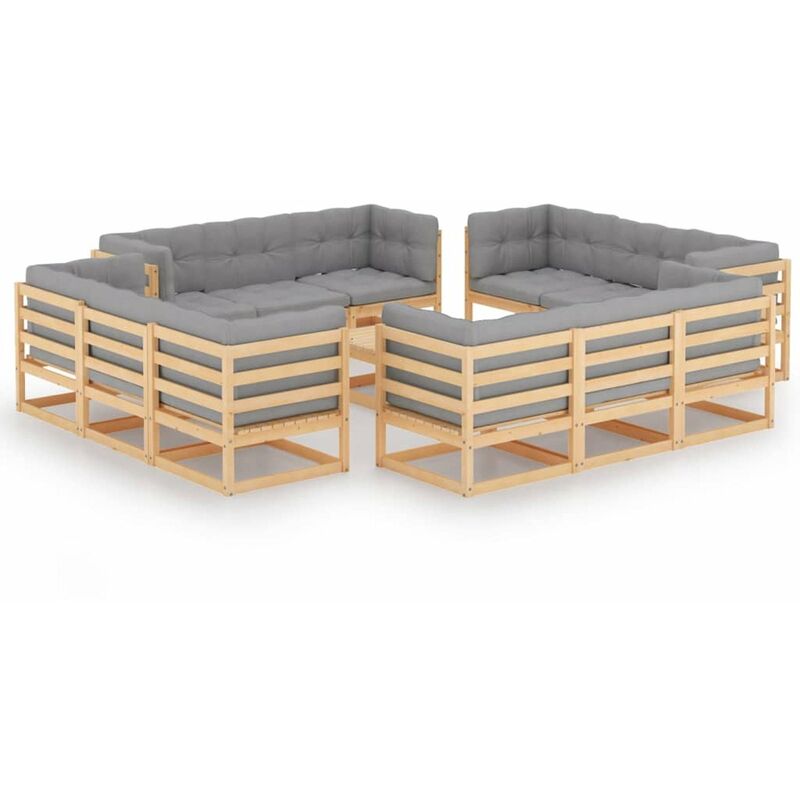 

Juego de muebles de jardin 13 pzas y cojines madera pino maciza