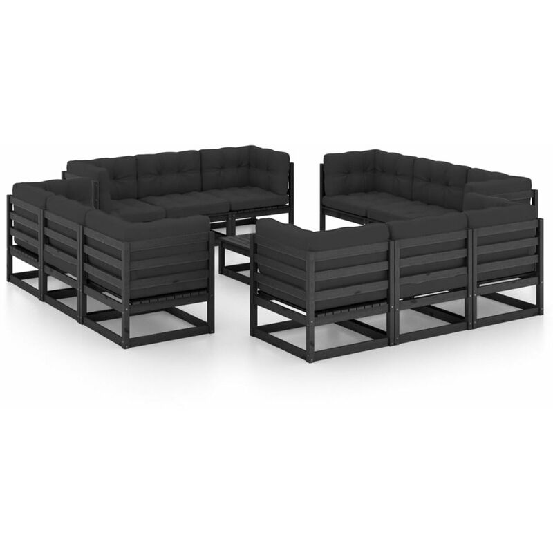 

Happyshopping - Juego de muebles de jardin 13 pzas y cojines madera pino maciza