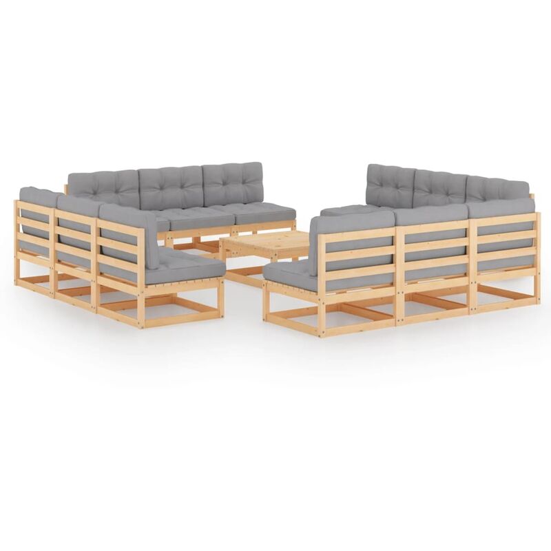 

Juego de muebles de jardín 13 pzas y cojines madera pino maciza