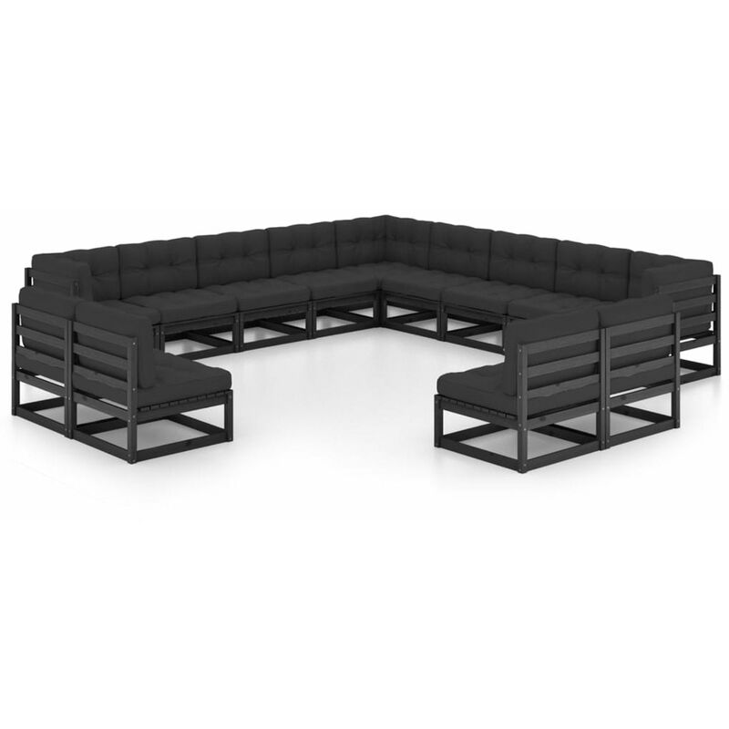 

Happyshopping - Juego de muebles de jardin 13 pzas y cojines negro madera pino