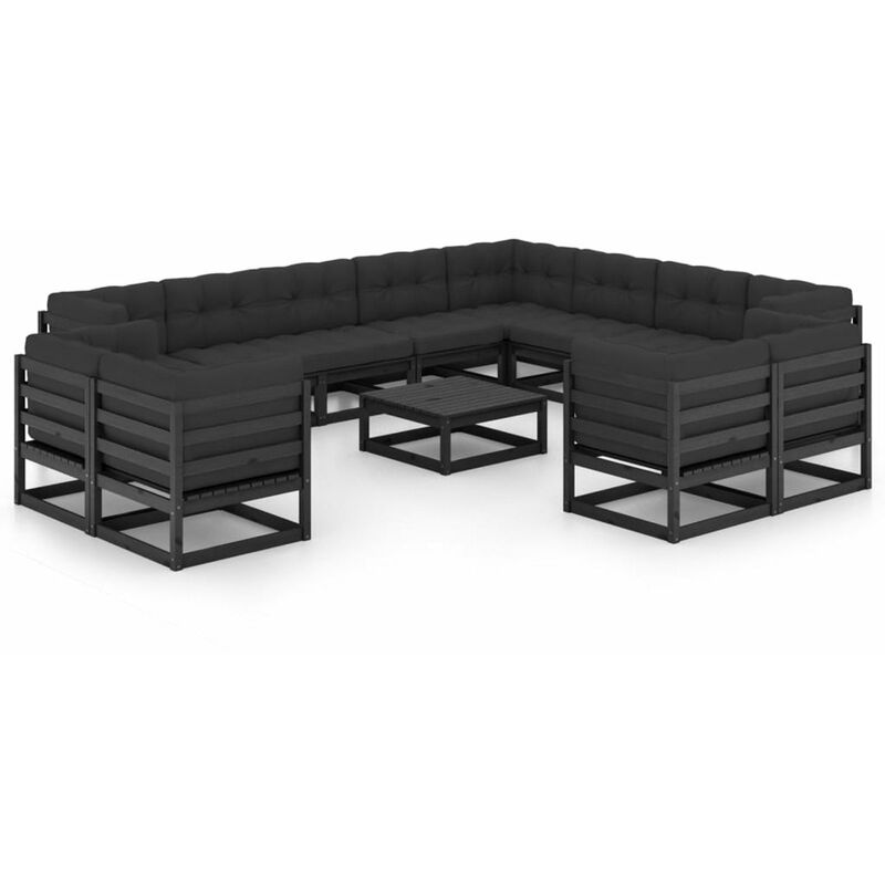 

Happyshopping - Juego de muebles de jardin 13 pzas y cojines negro madera pino
