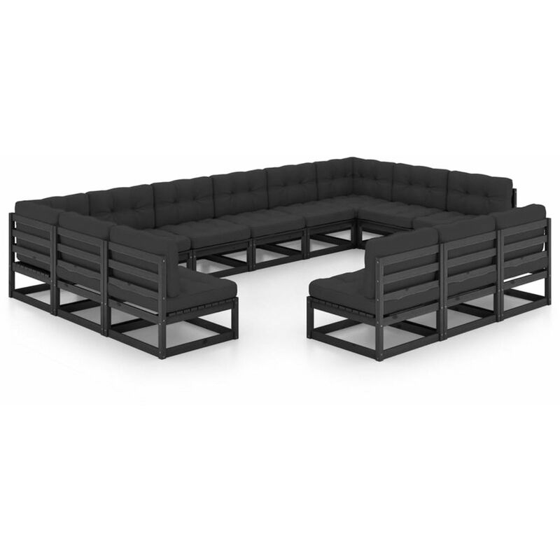 

Happyshopping - Juego de muebles de jardin 13 pzas y cojines negro madera pino