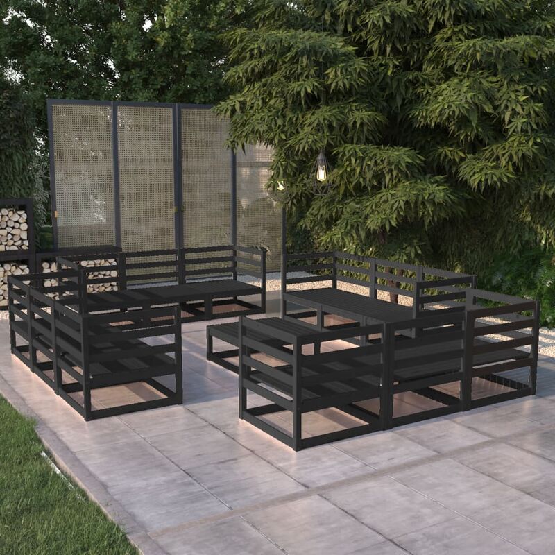 

Juego de muebles de jardín 13 pzas y cojines negro madera pino