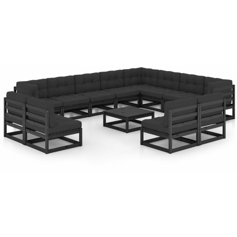 

Juego de muebles de jardín 13 pzas y cojines negro madera pino