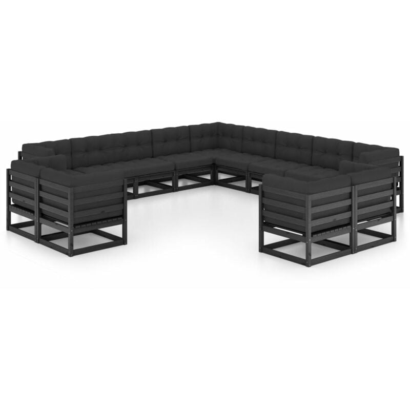 

Juego de muebles de jardín 13 pzas y cojines negro madera pino