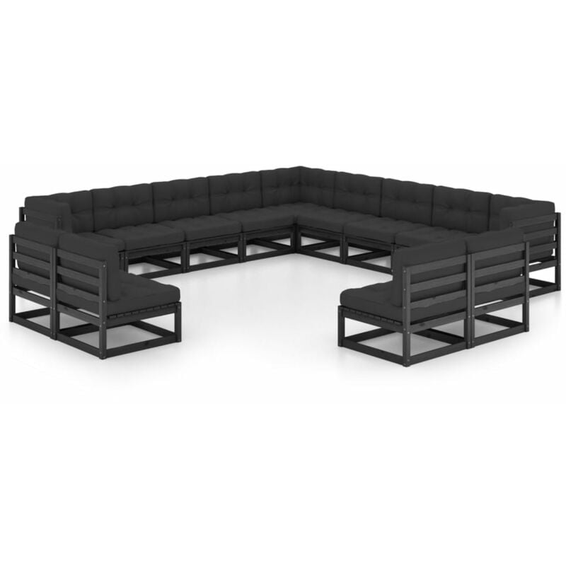

Juego de muebles de jardín 13 pzas y cojines negro madera pino