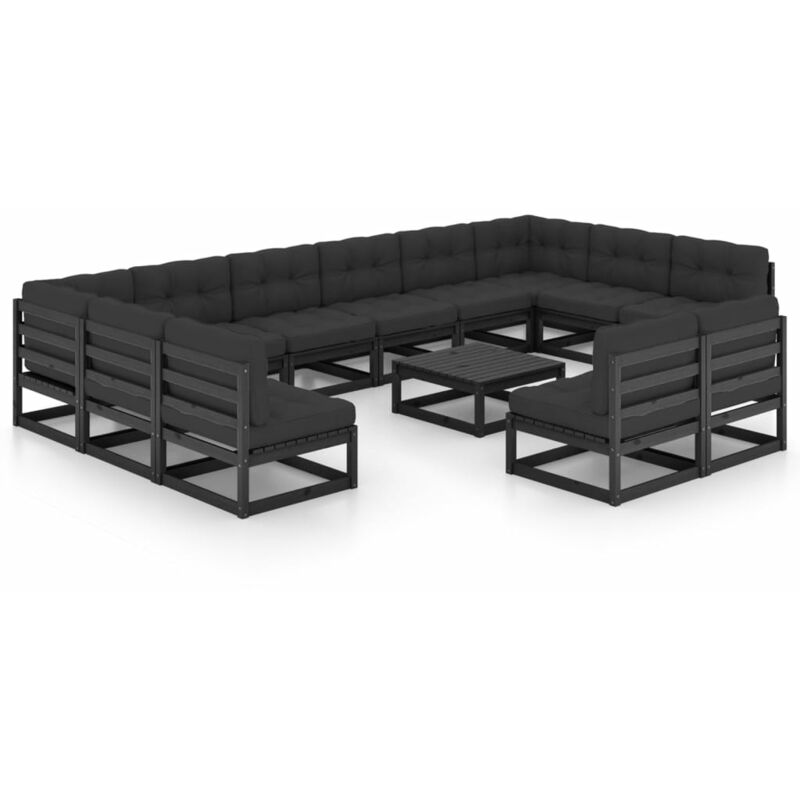 

Juego de muebles de jardín 13 pzas y cojines negro madera pino