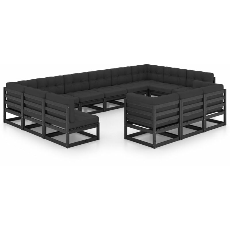 

Juego de muebles de jardín 13 pzas y cojines negro madera pino