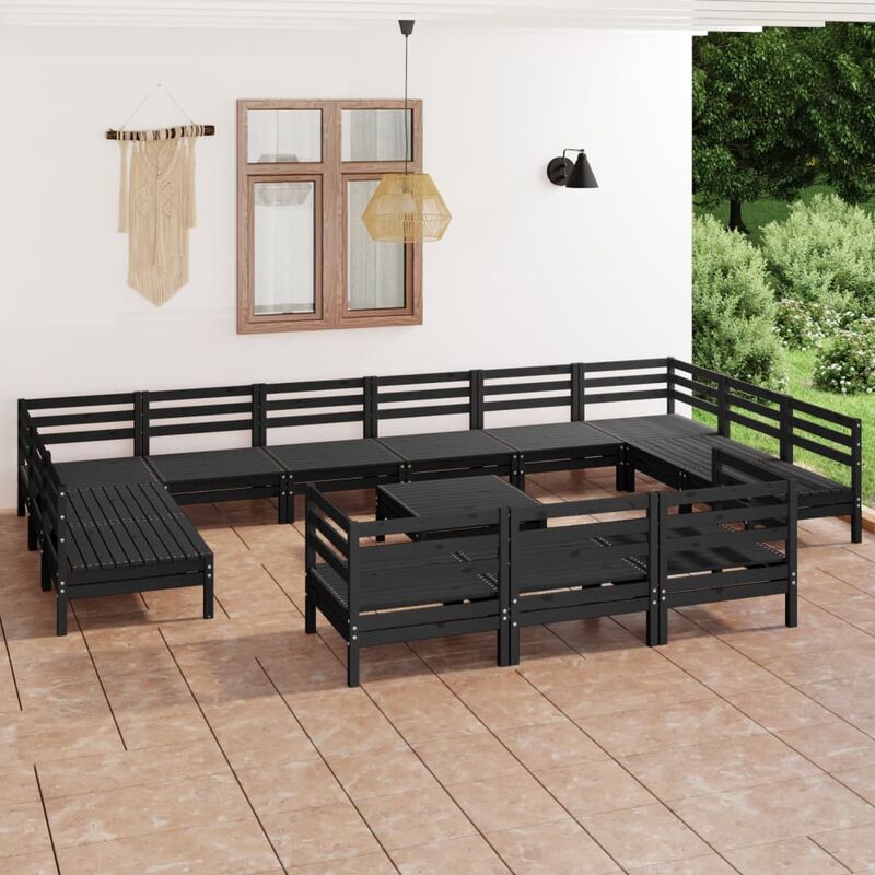 

Juego de muebles de jardín 14 pzas madera de pino maciza negro