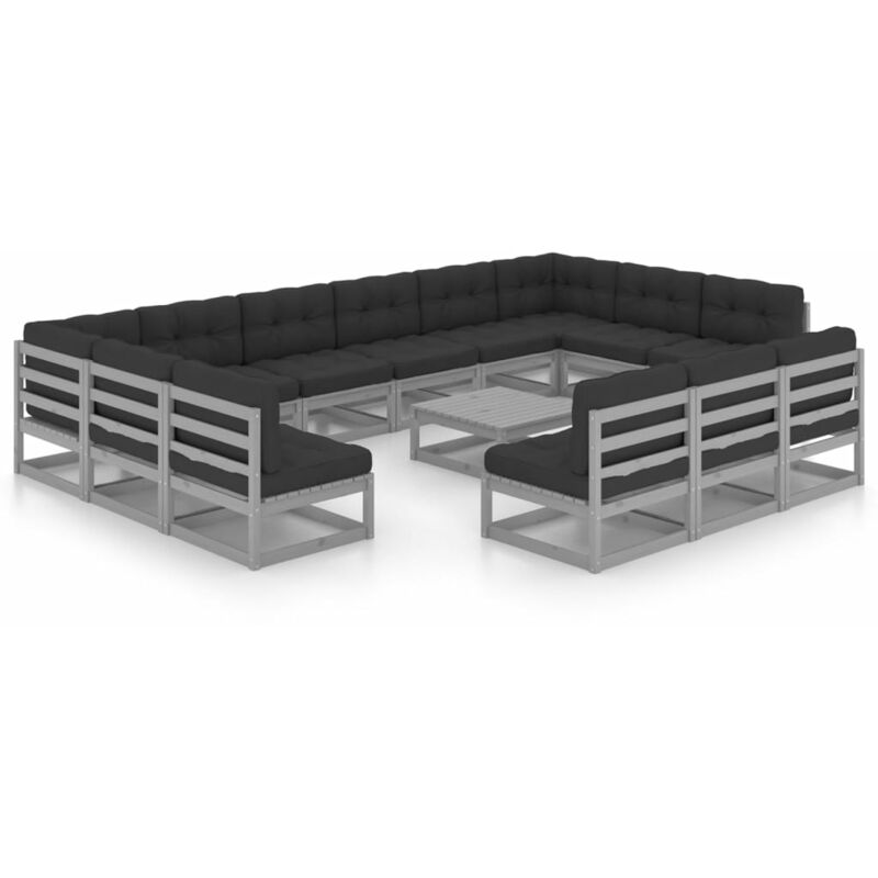 

Juego de muebles de jardín 14 pzas y cojines gris madera pino