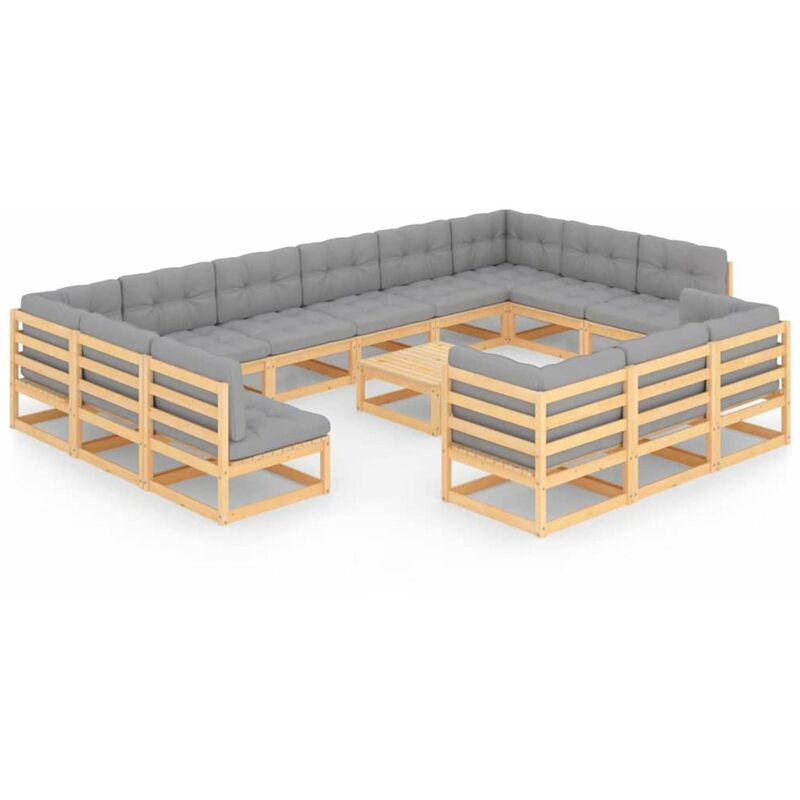 

Juego de muebles de jardin 14 pzas y cojines madera maciza pino