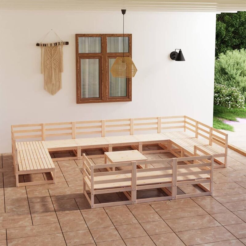 

Juego de muebles de jardín 14 pzas y cojines madera maciza pino