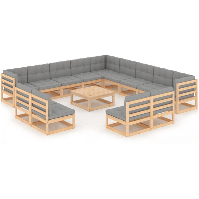 

Juego de muebles de jardin 14 pzas y cojines madera pino maciza