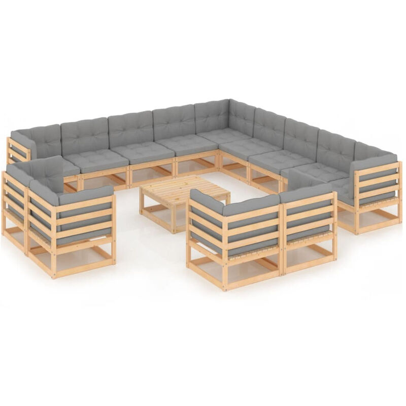 

Juego de muebles de jardin 14 pzas y cojines madera pino maciza
