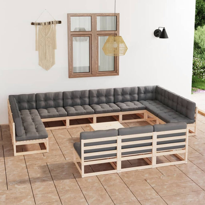 

Juego de muebles de jardin 14 pzas y cojines madera pino maciza