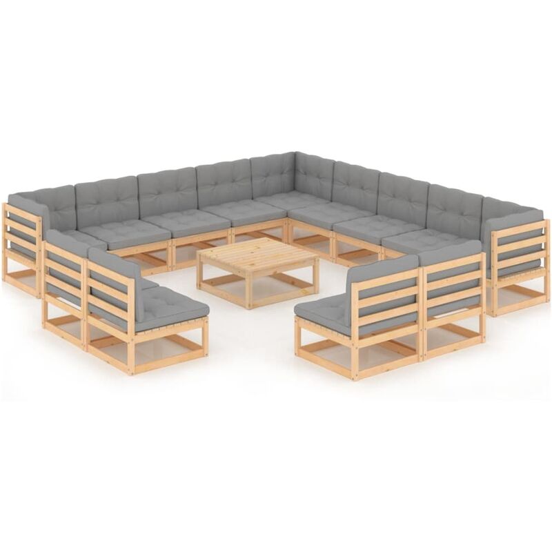

Juego de muebles de jardín 14 pzas y cojines madera pino maciza