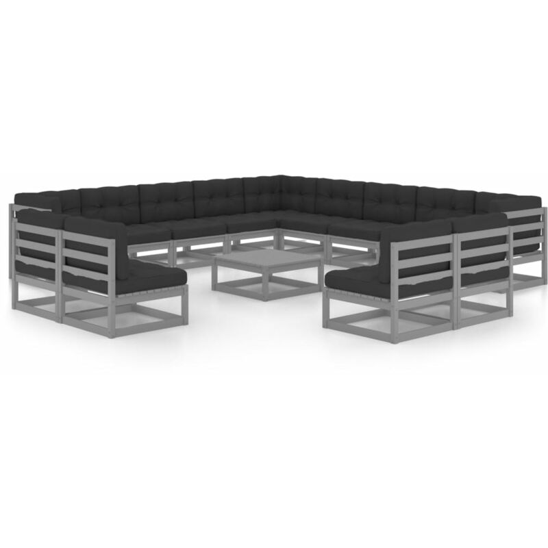 

Juego de muebles de jardín 14 pzas y cojines madera pino maciza