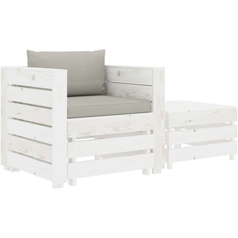 

vidaXL Juego de muebles de jardín 2 piezas madera cojín gris taupe - Blanco