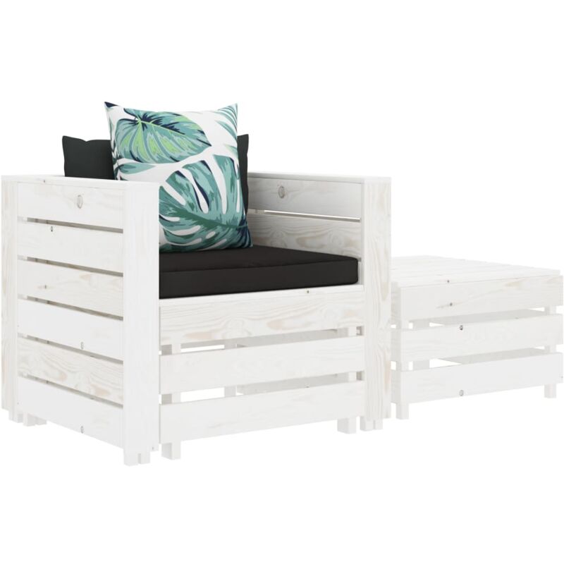 

vidaXL Juego de muebles de jardín 2 piezas madera con cojín de flores - Blanco