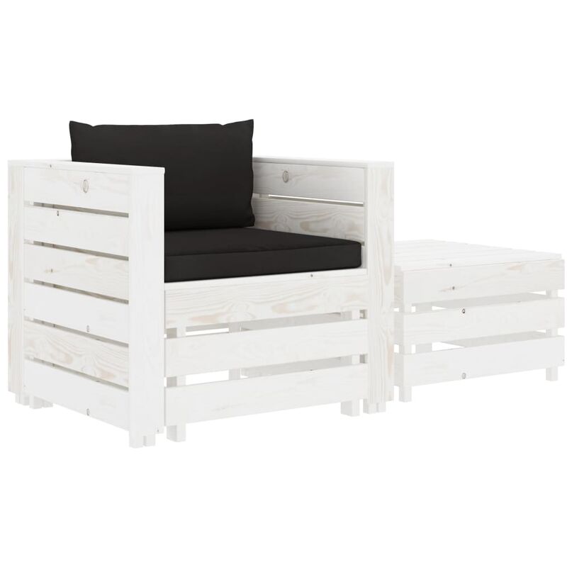 

Juego de muebles de jardín 2 piezas madera con cojines negros - Negro - Vidaxl