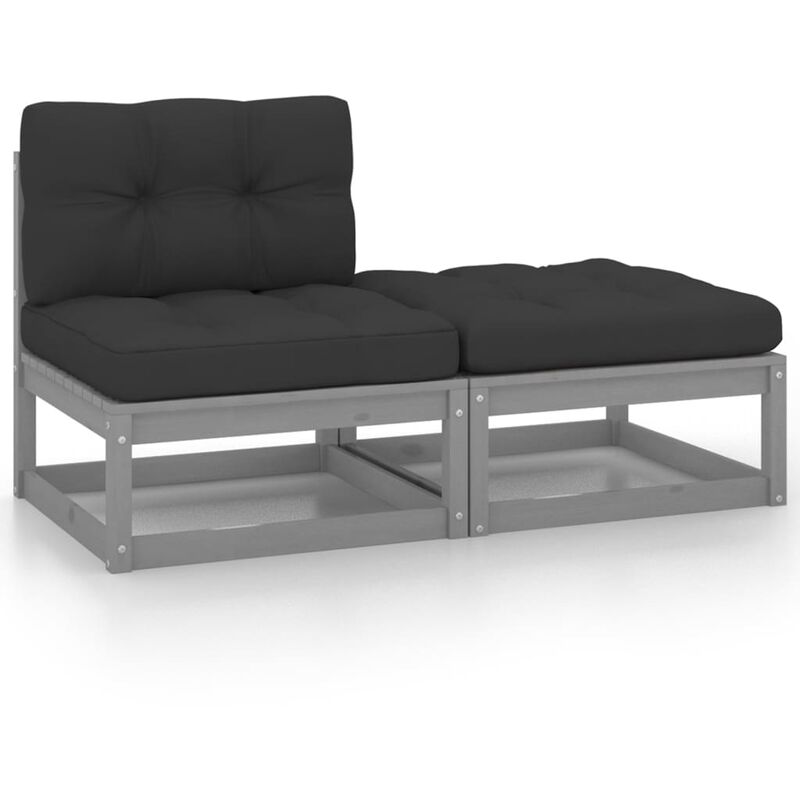 

Juego de muebles de jardín 2 pzas y cojines gris madera pino
