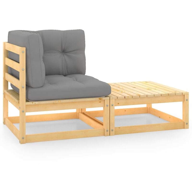 

Juego de muebles de jardín 2 pzas y cojines madera maciza pino