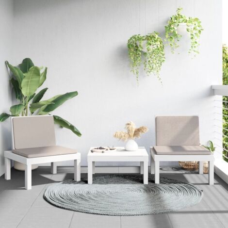Juego de muebles de jardín 3 piezas con cojines PP blanco vidaXL