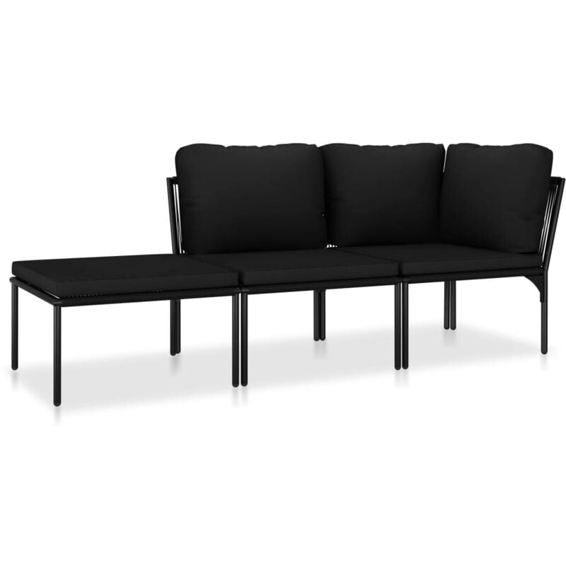 

vidaXL Juego de muebles de jardín 3 piezas con cojines PVC negro - Negro