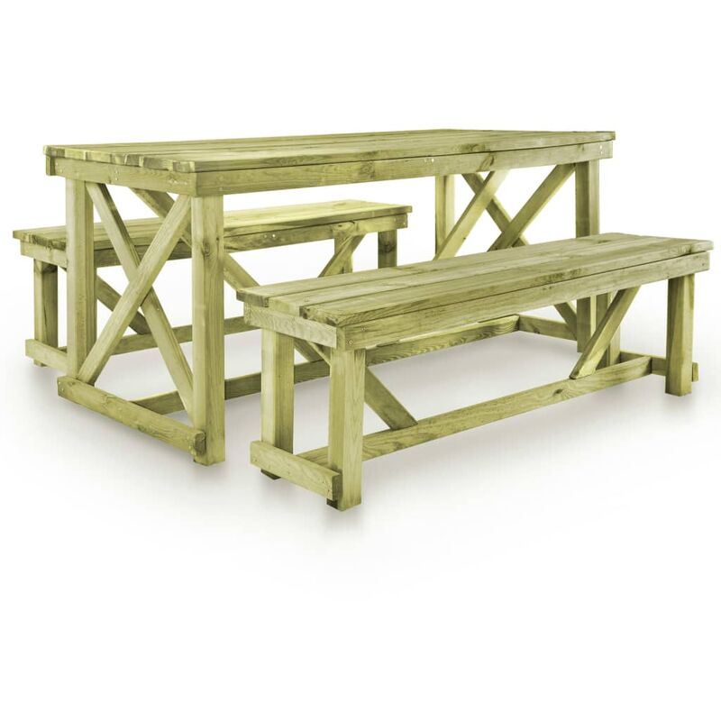 

vidaXL Mesa de jardín con 2 bancos madera - Marrón