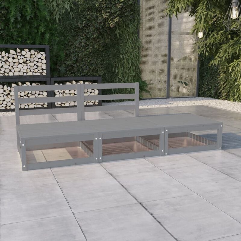 

Juego de muebles de jardín 3 piezas gris madera maciza de pino