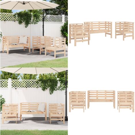 Juego de muebles de jardín 3 piezas madera maciza de pino - Sillas de jardín - Banco de jardín