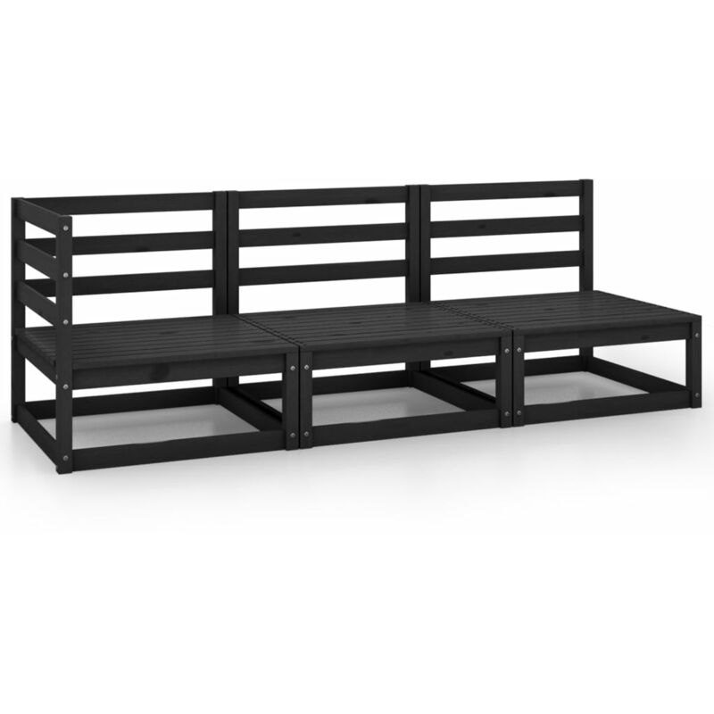 

Juego de muebles de jardín 3 piezas negro madera maciza de pino
