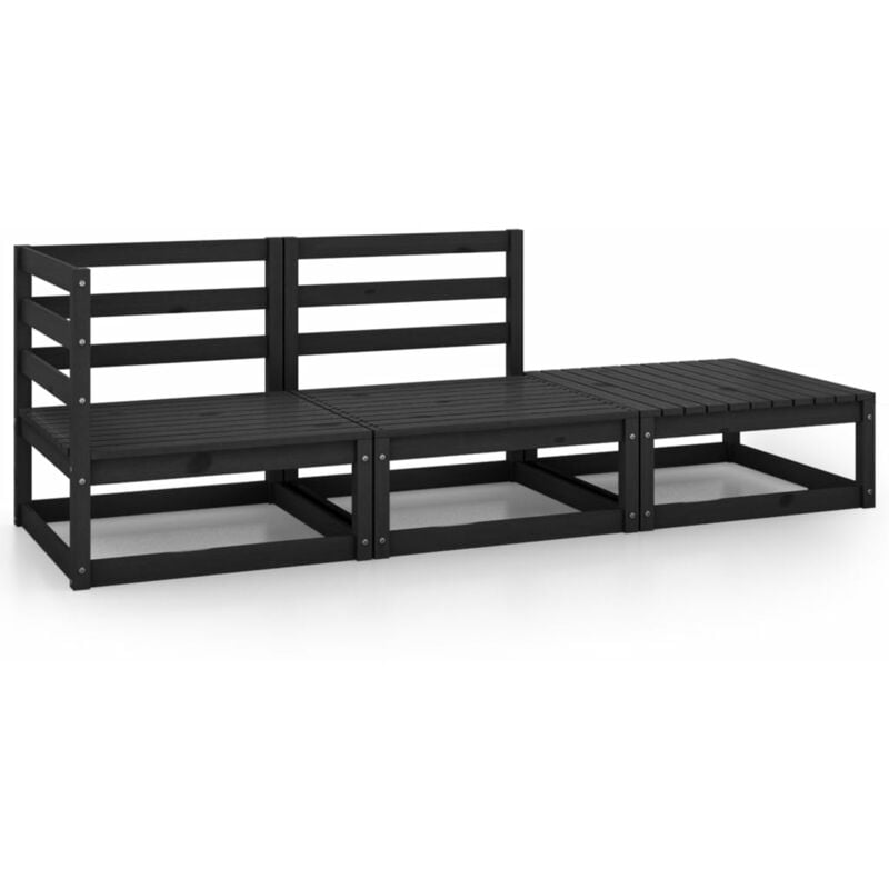

Juego de muebles de jardín 3 piezas negro madera maciza de pino