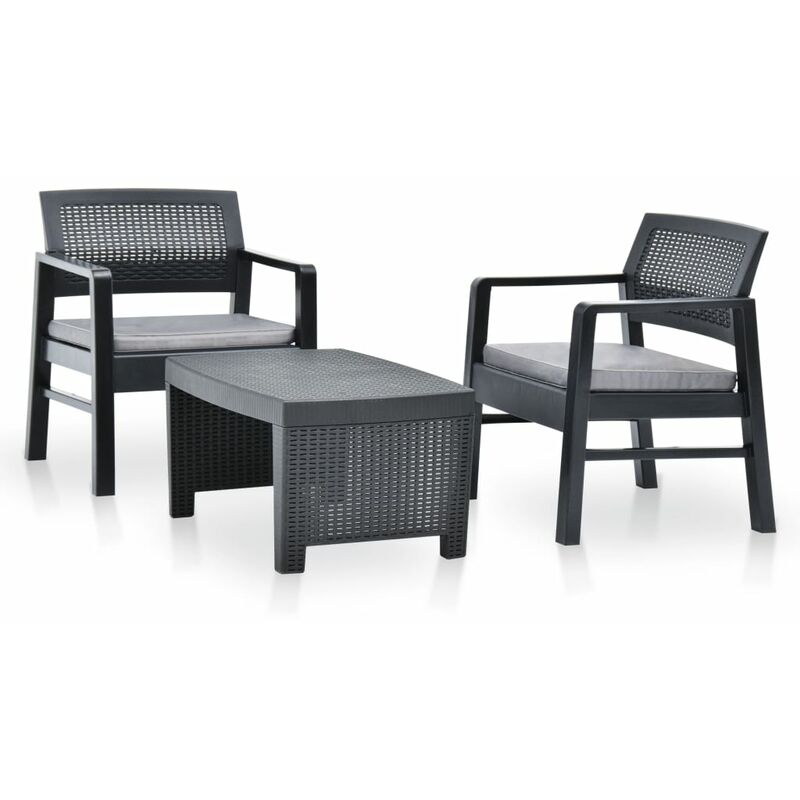 

Juego de muebles de jardin 3 piezas plastico gris antracita