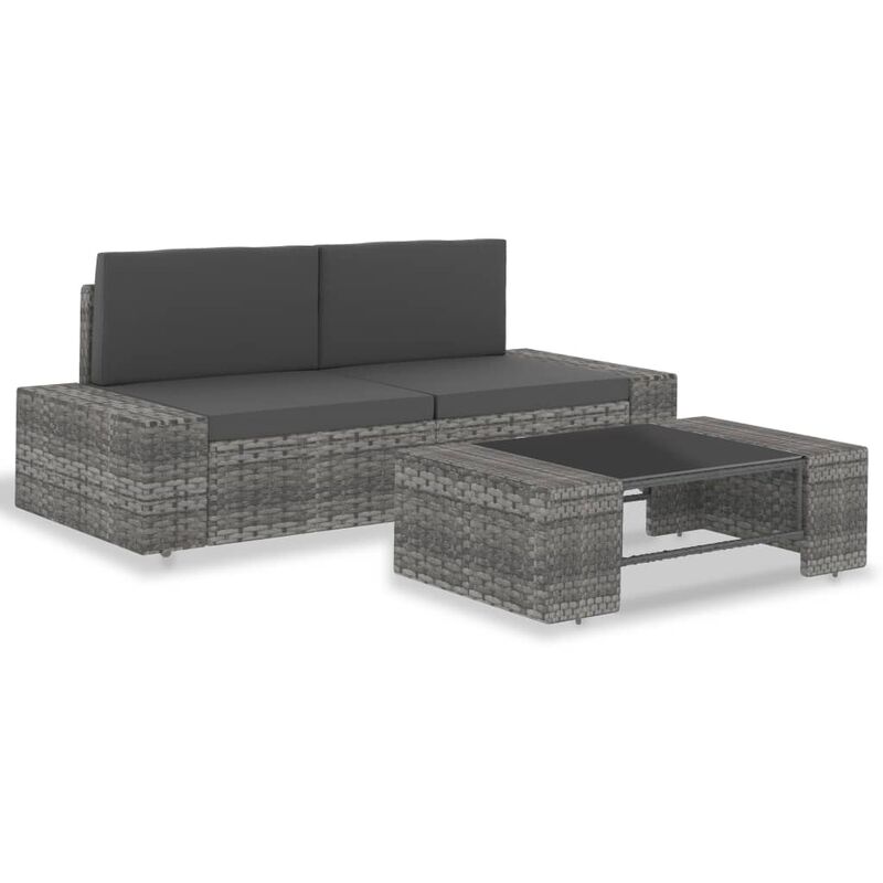 

vidaXL Juego de muebles de jardín 3 piezas ratán sintético gris - Gris