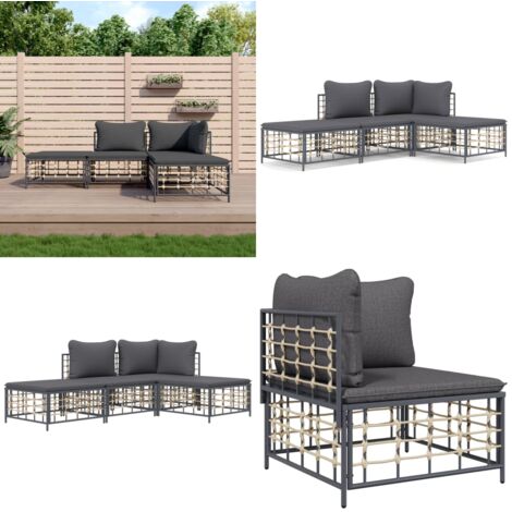 Juego de muebles de jardín 3 pzas cojines antracita ratán PE - Muebles de jardín - Sofás para terraza