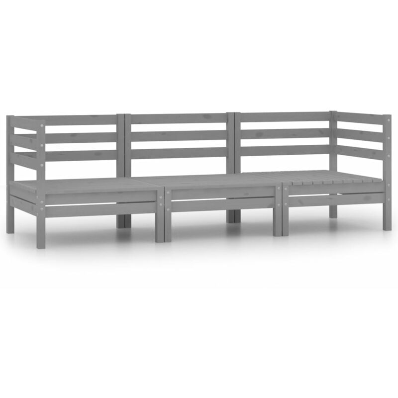 

Juego de muebles de jardín 3 pzas madera maciza de pino gris