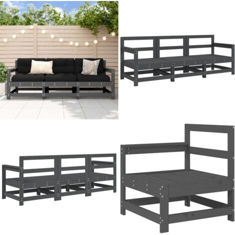 Juego de muebles de jardín 3 pzas madera maciza de pino gris - Muebles de jardín - Sofás de jardín
