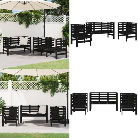 Juego de muebles de jardín 3 pzas madera maciza de pino negro - Sillas de jardín - Banco de jardín