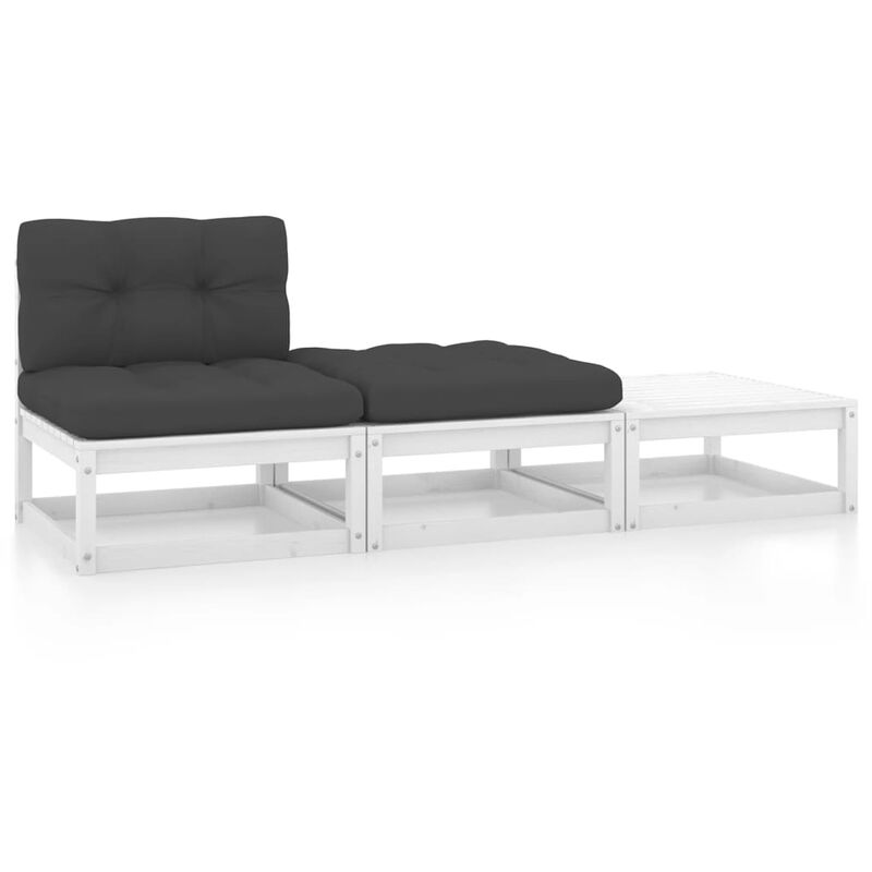 

Juego de muebles de jardín 3 pzas y cojines blanco madera pino