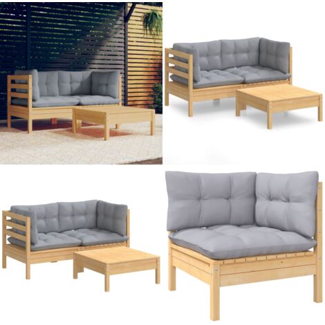 Juego de muebles de jardín 3 pzas y cojines madera de pino - Muebles de exterior - Cojines de jardín