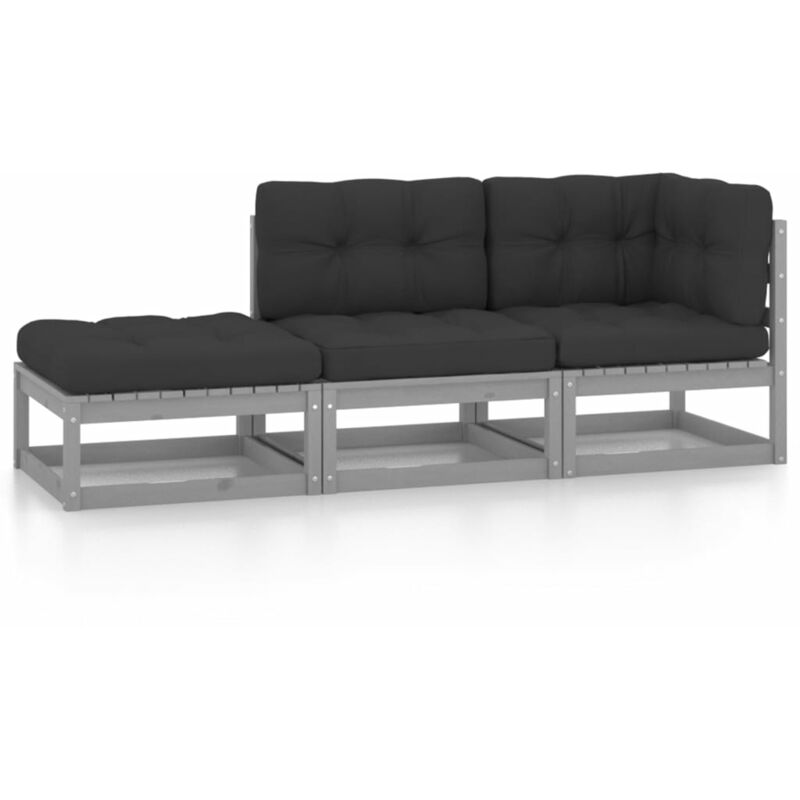 

Juego de muebles de jardín 3 pzas y cojines madera maciza pino