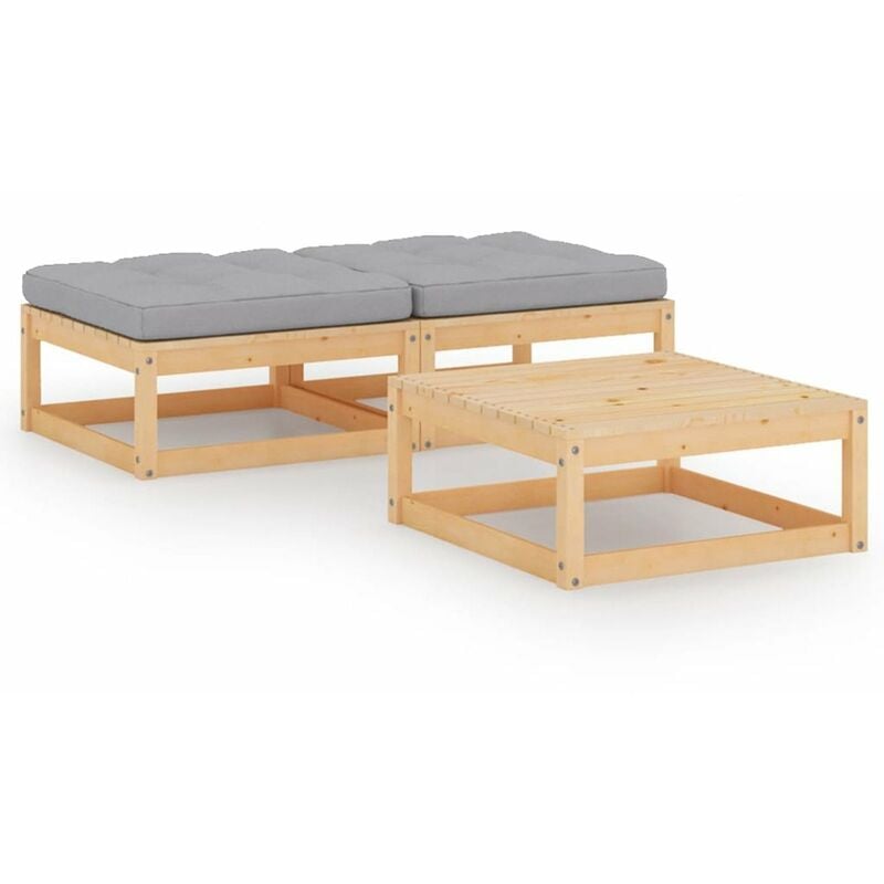 

Juego de muebles de jardin 3 pzas y cojines madera pino maciza