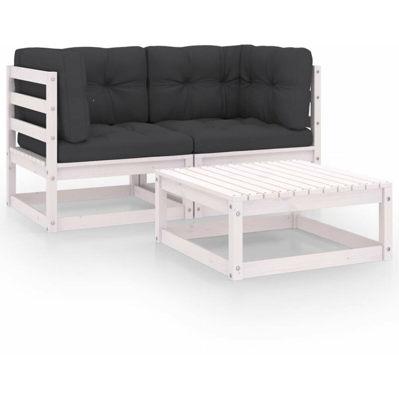 

Happyshopping - Juego de muebles de jardin 3 pzas y cojines madera pino maciza