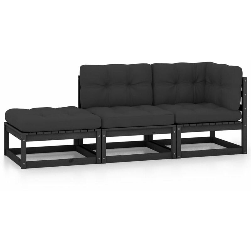 

Juego de muebles de jardin 3 pzas y cojines madera pino maciza