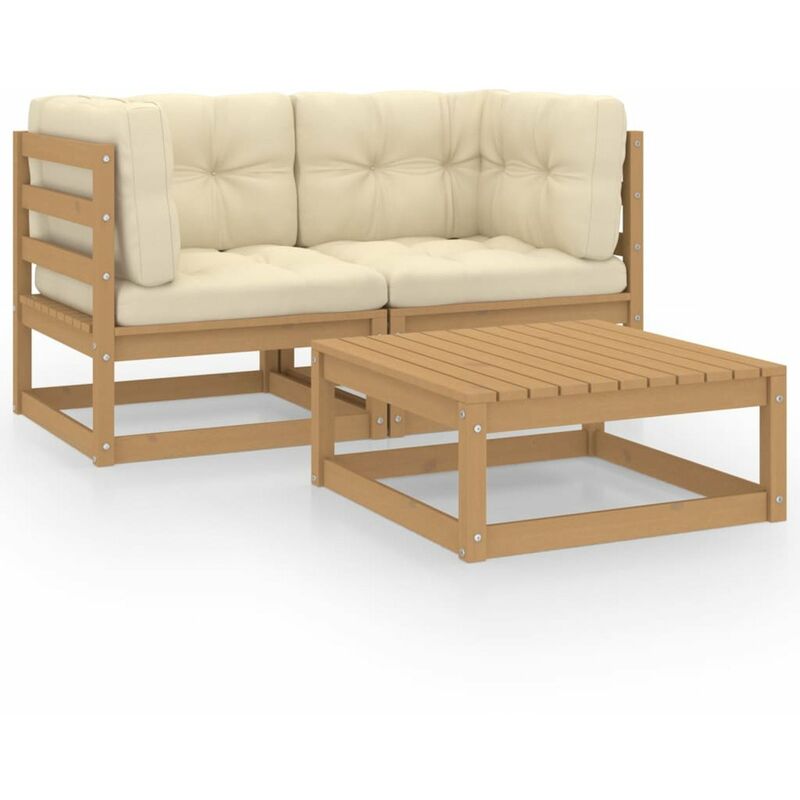 

Juego de muebles de jardin 3 pzas y cojines madera pino maciza