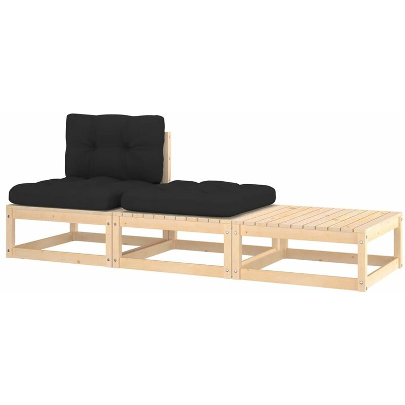 

Happyshopping - Juego de muebles de jardin 3 pzas y cojines madera pino maciza
