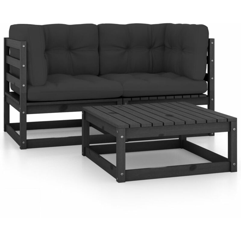 

Juego de muebles de jardín 3 pzas y cojines madera pino maciza